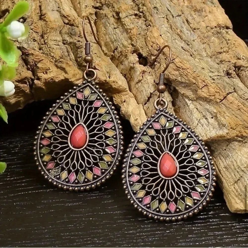Multicolor Pink Turquoise Water Drop Earrings